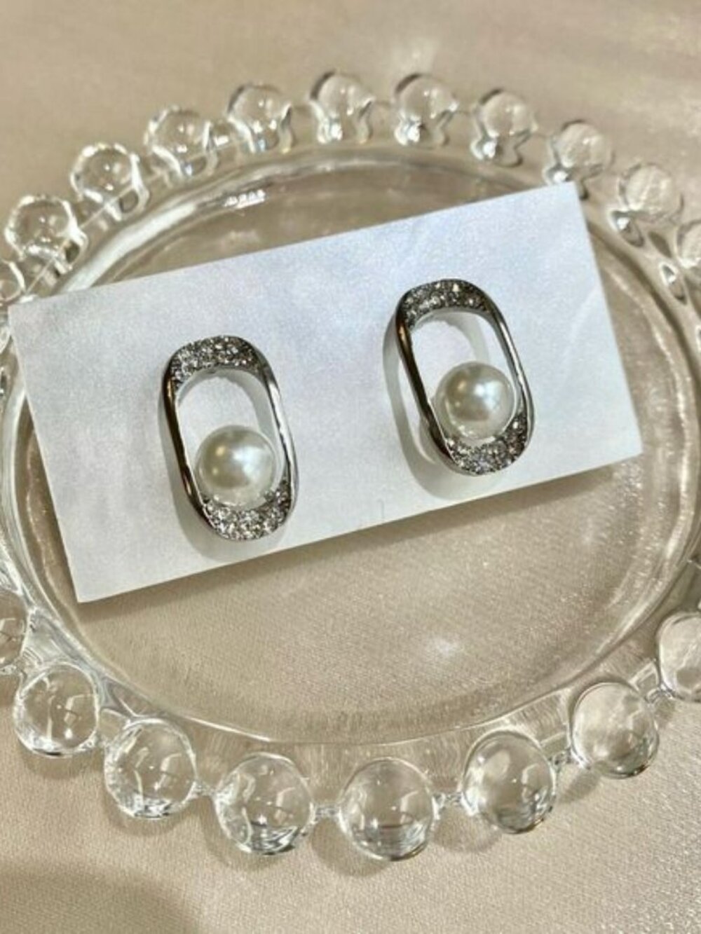 Square Frame CZ Pearl Silver Earrings Studs